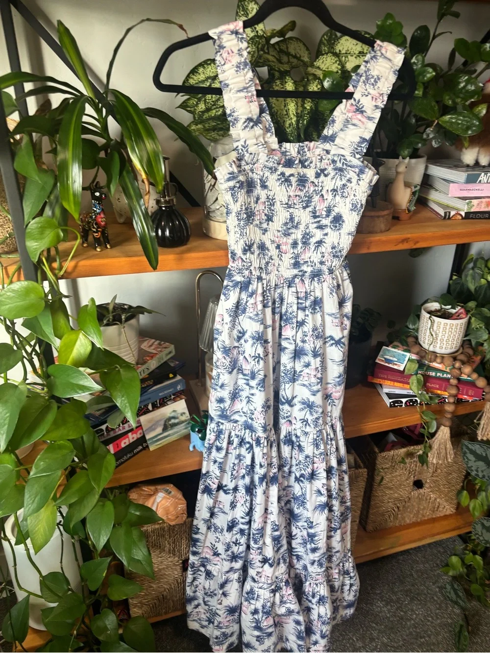 Abercrombie & Fitch Smocked Bodice Easy Maxi Dress Palm Tree Print Size Small